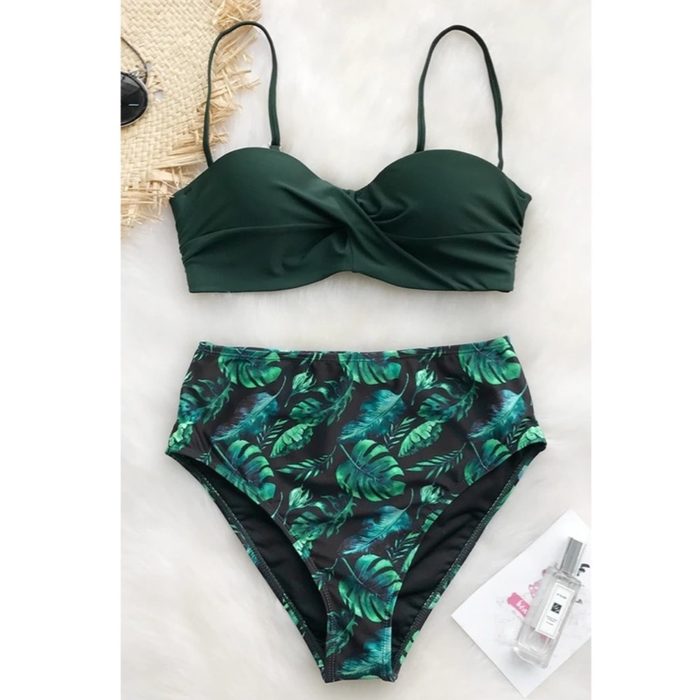 Cupshe Green leaf print bikini set
